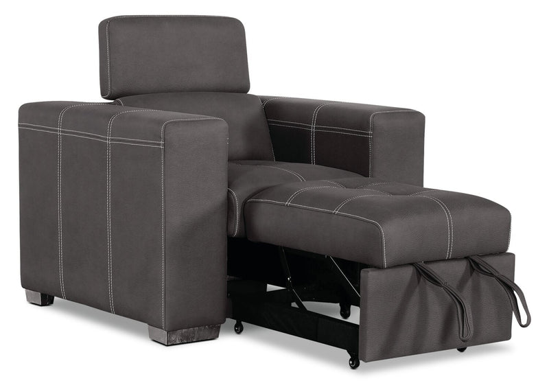 Drake 41.5\" Faux Suede Fabric Chair with Pull-Out Ottoman and Flip-Up Headrest - Cement Grey 
