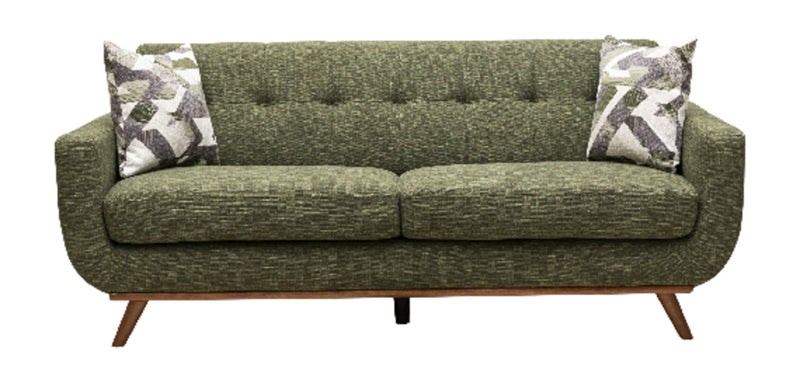 Kort & Co. Freeman 80” Avocado Green Linen-Look Fabric Condo Size Sofa with Wood Base and Legs