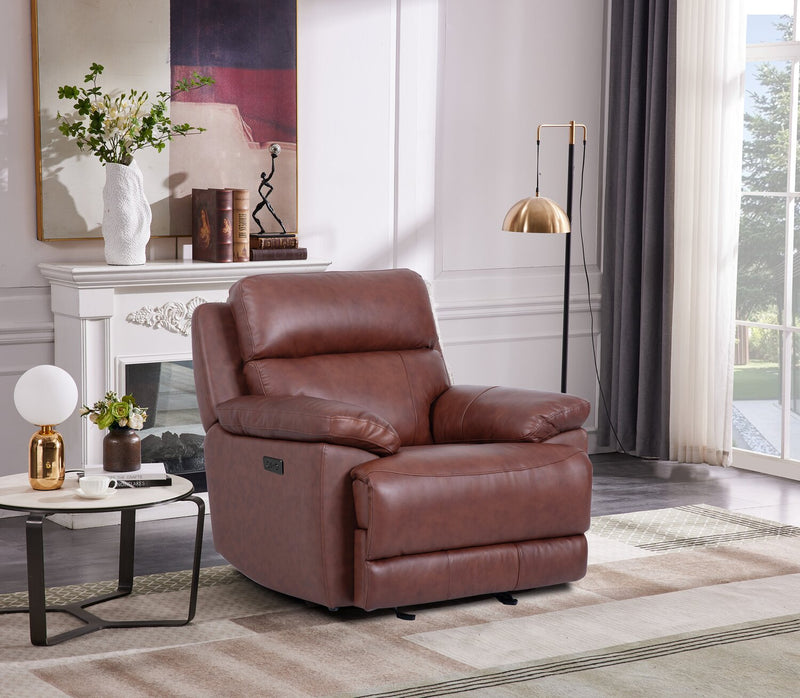 Sorrento 42\" Madrid Brick Brown Genuine Leather Power Reclining Chair with USB Port