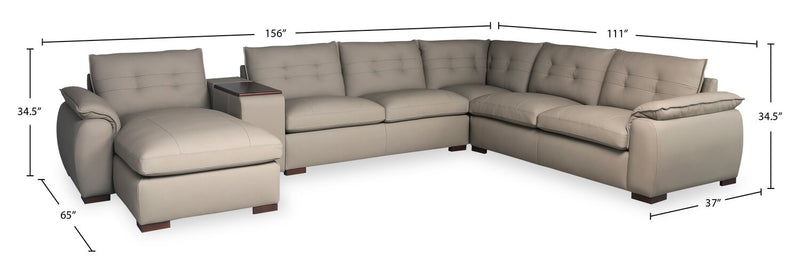 Raya 5-Piece Genuine Leather Modular Left-Facing Sectional - Stone