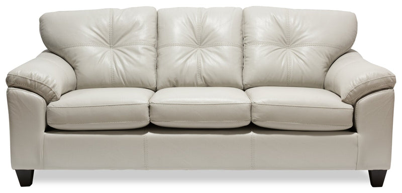 Made in Canada Addison 86\" Leather-Look Fabric Sofa with Removable Seat Cushion and Tufting - Beige 