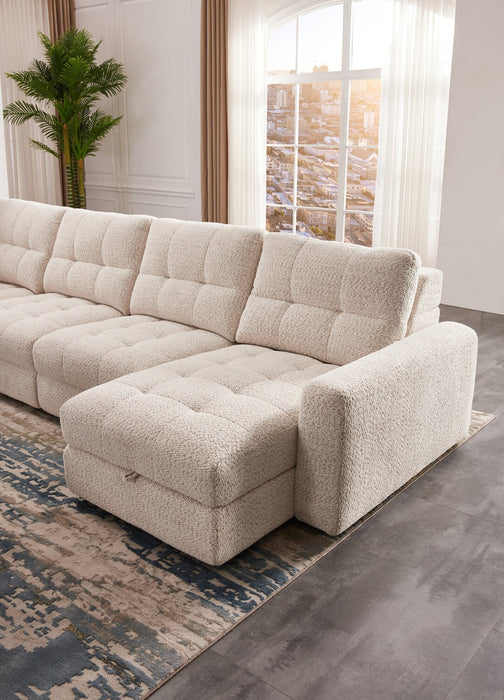 Scott Living Elevate Modular 4-Piece Beige Chenille Fabric Sectional with Power Sliding Chairs
