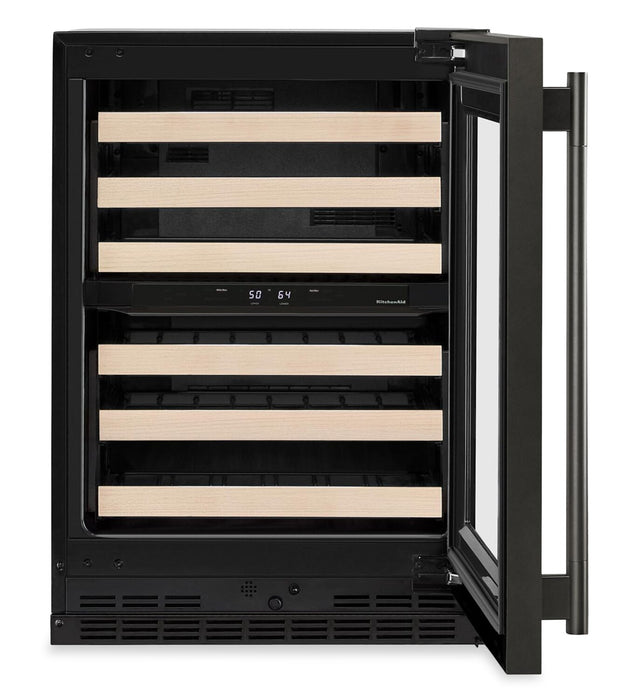 Kitchenaid® 24\" Undercounter Wine Cellar with Full-Extension Wood-Front Racks - KUWR524SBE
