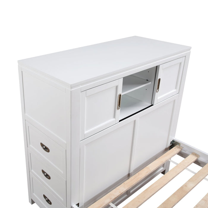 Quinn Full Bookcase Bed with Desk - White
