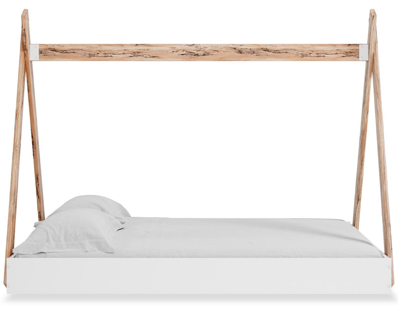 Wolf Platform Tent Bed for Kids, Two-tone White & Natural - Full Size 