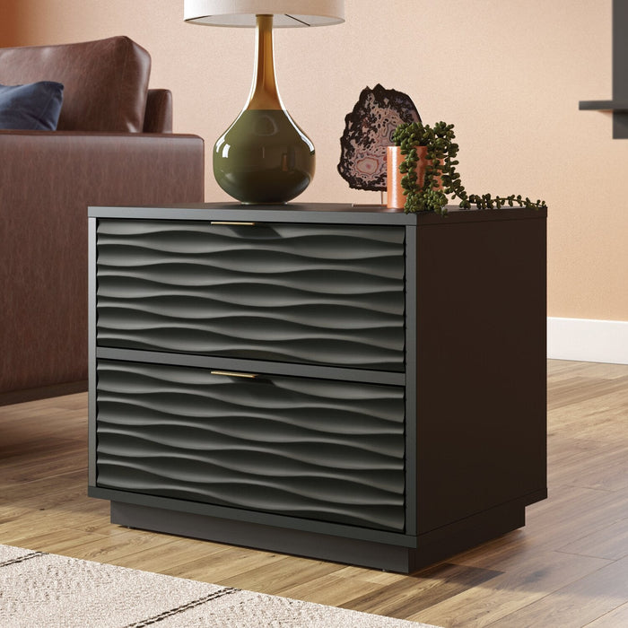 Reese 24” Modern 2-Drawer Cabinet - Black 
