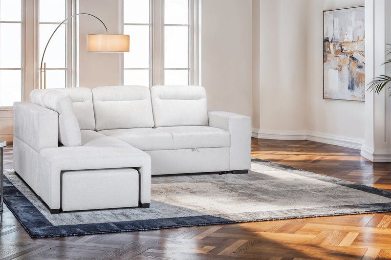 Primo Coast 3-Piece Left-Facing Ivory White Fabric Sleeper Sectional with Storage Chaise and Storage Armrest