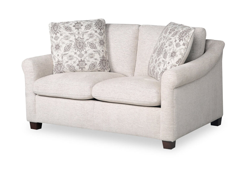 Mallie 60\" Shell White Chenille Fabric Loveseat with Rolled Arms and Wood Legs 