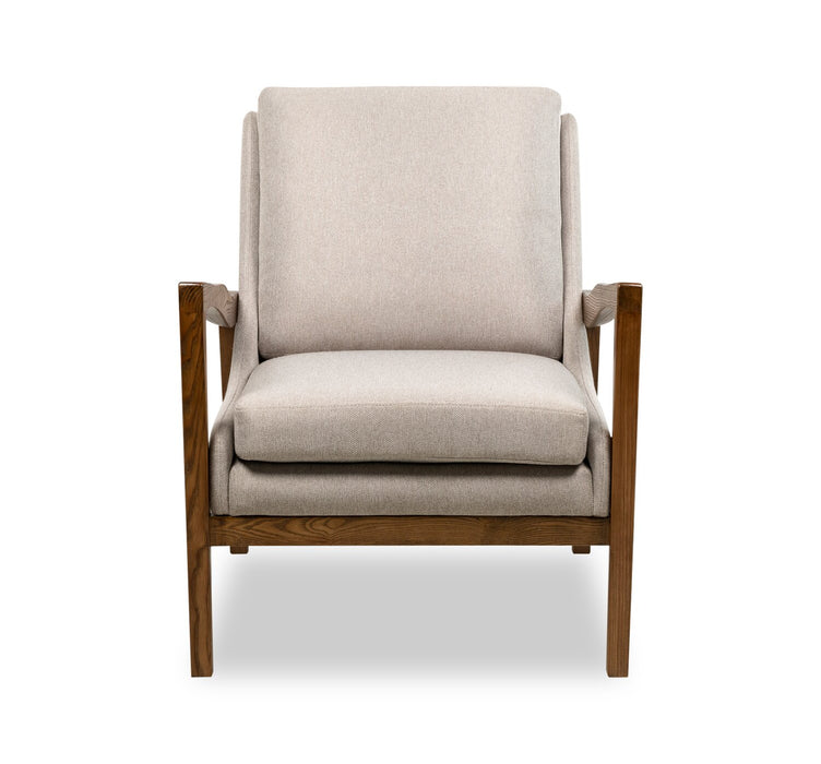 Echo 27.95\" Beige Fabric Accent Chair with Wood Arms and Legs