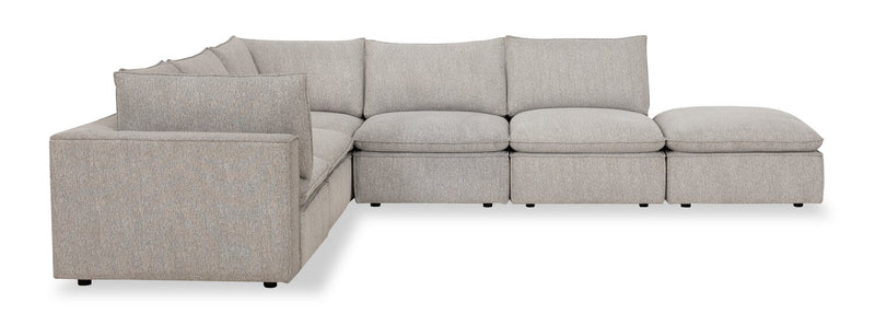 Fusion Modular 6-Piece Silver Grey Chenille Fabric Sectional with Removable Feather Down Back Cushions