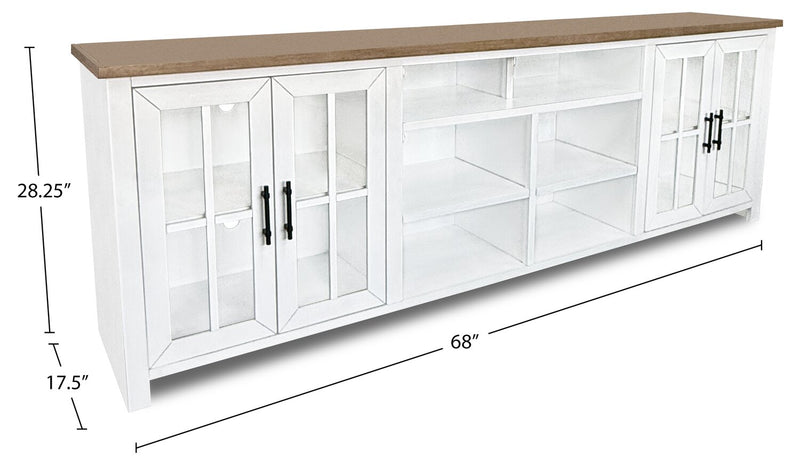 Wilder 68\" Modern TV Stand with Storage and Cable Management for TVs up to 100\" – Brown and White