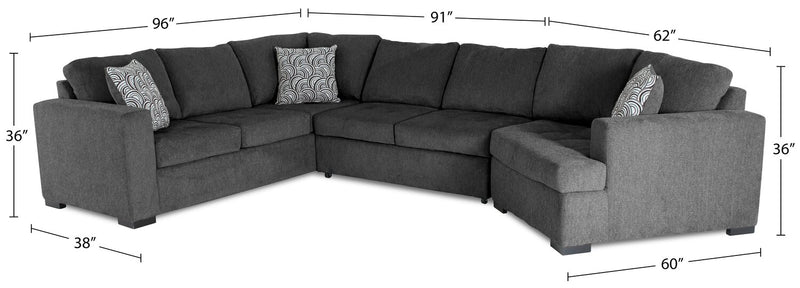 Legend 3-Piece Right-Facing Chenille Cuddler Sleeper Sectional - Pepper