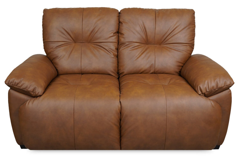 Bello 67\" Leather-Look Fabric Power Reclining Loveseat with Power Headrest- Brown