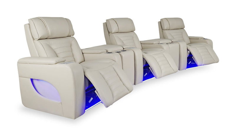 Zen 5-Piece Leather-Look Fabric Home Theatre Power Reclining Sectional with Massage - Apricot 