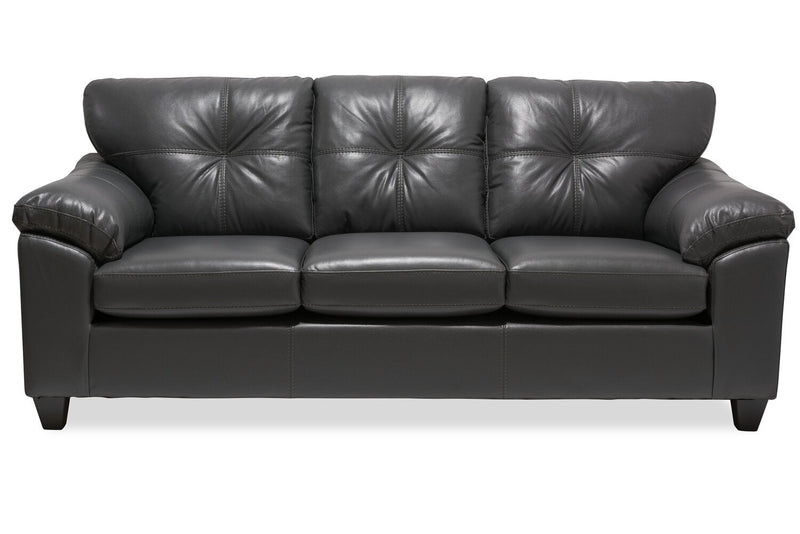 Made in Canada Addison 86\" Leather-Look Fabric Sofa with Tufted Back Cushion - Grey 