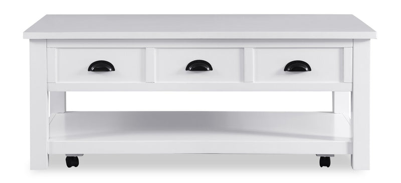 Centennial 48\" Modern Lift Top Coffee Table with Storage, Shelf & Casters - White