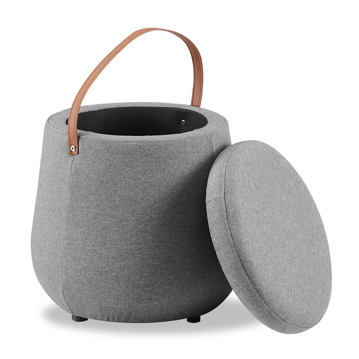 Vancouver Round Fabric Storage Ottoman - Grey