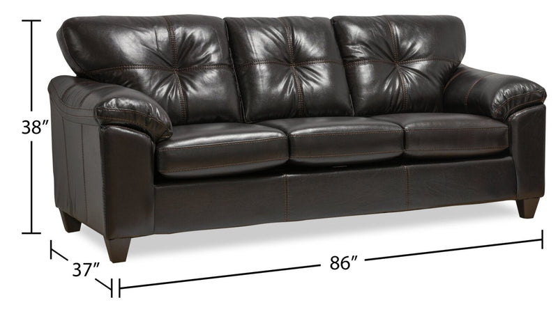 Made in Canada Addison 86\" Leather-Look Fabric Sofa with Removable Seat Cushion and Tufting - Blackberry Black 