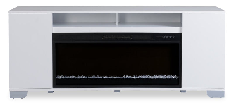 Robin 70\" Modern Electric Fireplace TV Stand with Storage and Cable Management for TVs up to 80\"- White