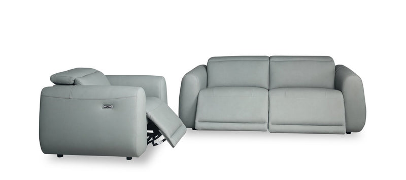 Gianna 40\" Spa Blue Genuine Leather Power Reclining Chair with Power Headrest and USB Port