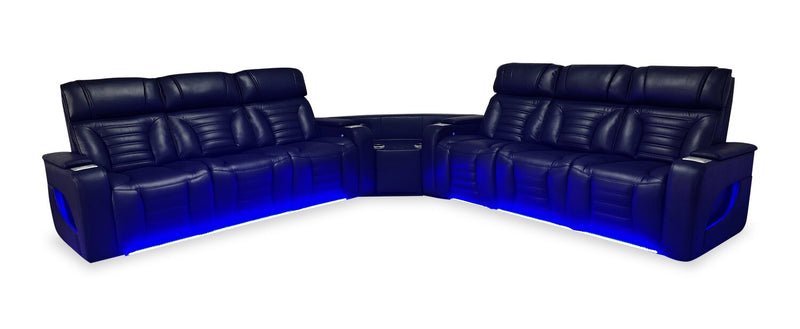 Zen 3-Piece Black Faux Leather Power Reclining Massage Sectional with Two Drop-Down Consoles