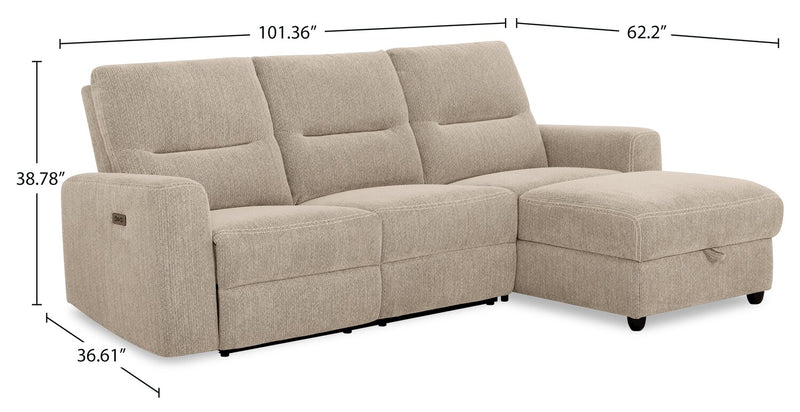 Meadow 2-Piece Right-Facing Taupe Chenille Fabric Power Reclining Sectional with Storage Chaise
