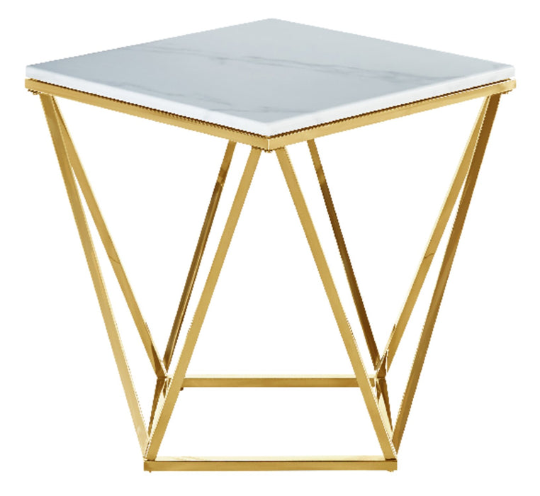 Amanda 21.5\" Modern Square End Table - White Marble Top with Gold Metal Base