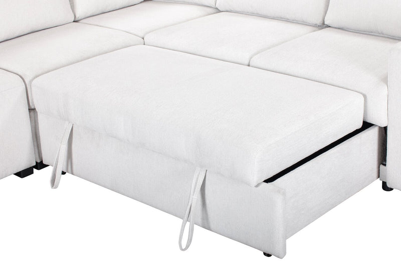 Primo Coast 3-Piece Left-Facing Ivory White Fabric Sleeper Sectional with Storage Chaise and Storage Armrest