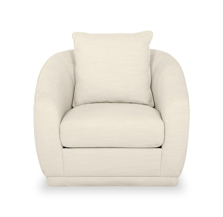 Rio 34.5\" Ivory White Chenille Fabric Swivel Accent Chair with Reversible Seat Cushion