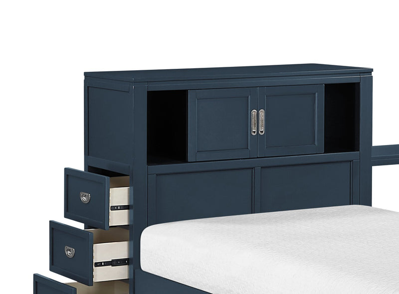 Quinn Twin Bookcase Bed with Desk - Blue