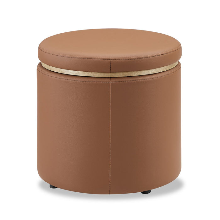 Manitoba Round Faux Leather Storage Ottoman - Brown