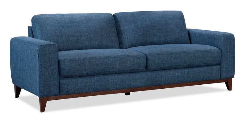 River 87\" Linen-Look Fabric Sofa with Wood Base and Legs - Blue
