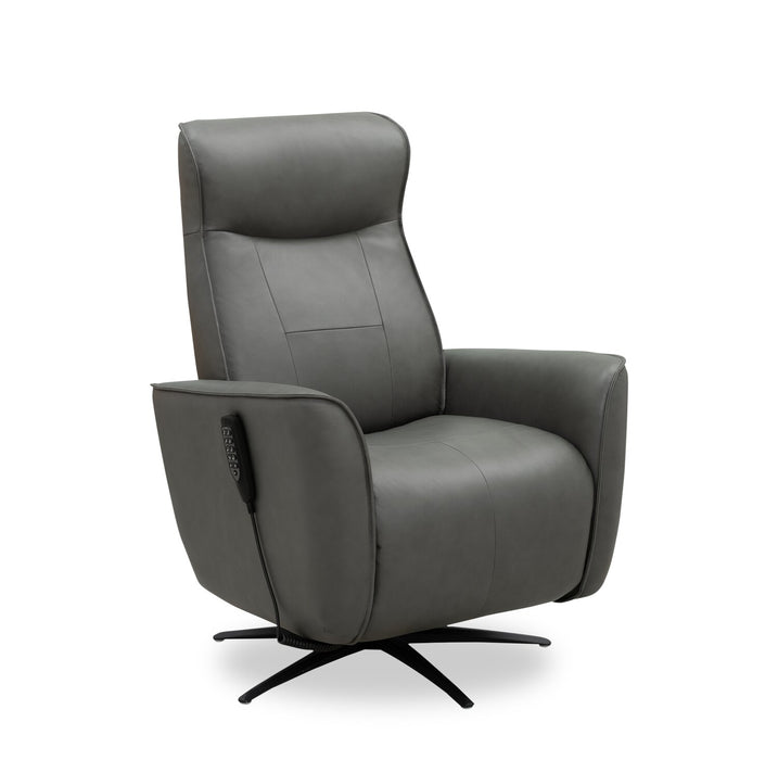 Serene 31\" Grey Genuine Leather Power Reclining Massage Chair with Power Headrest and Heated Seat