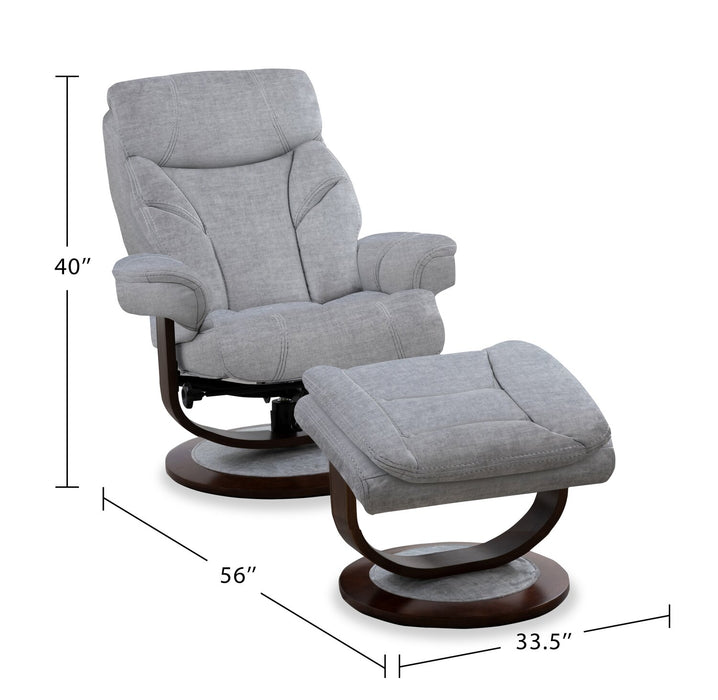 Easton 33.5\" Silver Grey Chenille Fabric Stress Free Swivel Reclining Chair with Footrest