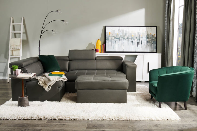 Drake 3-Piece Left-Facing Faux Suede Fabric Sleeper Sectional with Storage Ottoman - Cement Grey 