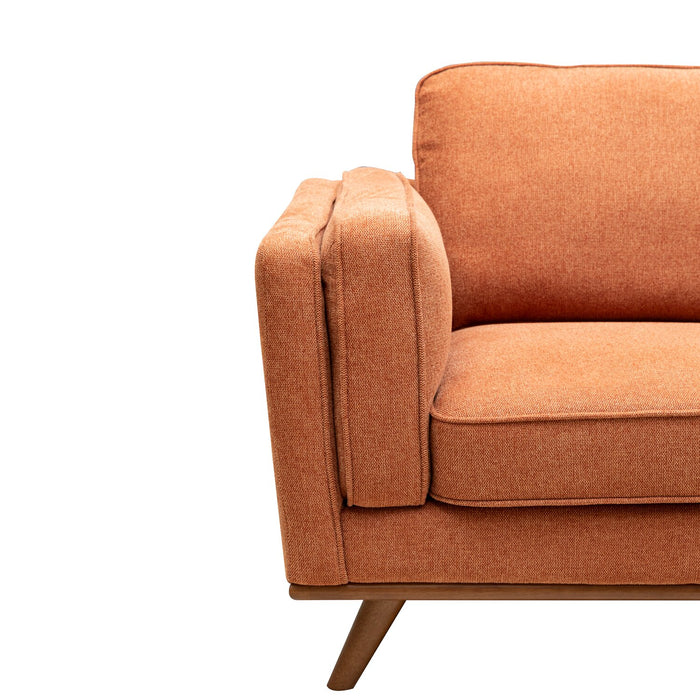 Kort & Co. Kassia 80\" Orange Linen-Look Fabric Condo-Size Sofa with Wood Base and Legs