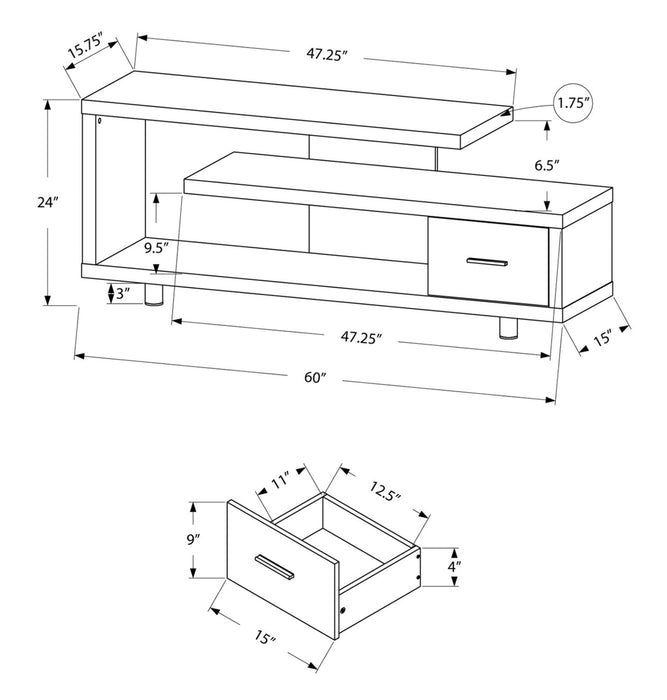 Rene 60\" Modern TV Stand with Storage and Cable Management for TVs up to 65\"- Espresso