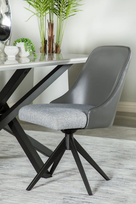 Bari 7pc Dining Set with Table & 6 Grey Swivel Chairs, Marble-Look Ceramic Top, Metal, 63\"W 