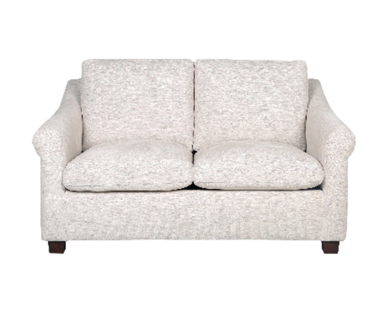Mallie 60\" Shell White Chenille Fabric Loveseat with Rolled Arms and Wood Legs 