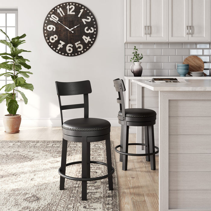 Otis Counter-Height Stool with Swivel Seat & Vegan Leather Fabric, 24\"H, Metal - Black 
