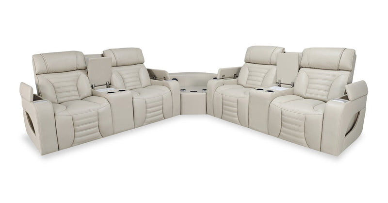 Zen 3-Piece Apricot Faux Leather Power Reclining Massage Sectional with Two Refrigerator Consoles