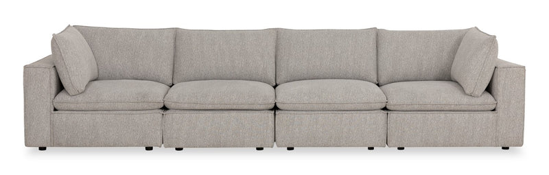 Fusion Modular 4-Piece Silver Grey Chenille Fabric Sectional with Removable Feather Down Back Cushions