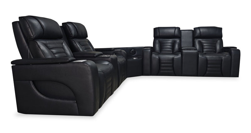  Zen 3-Piece Black Faux Leather Power Reclining Massage Sectional with Two Refrigerator Consoles