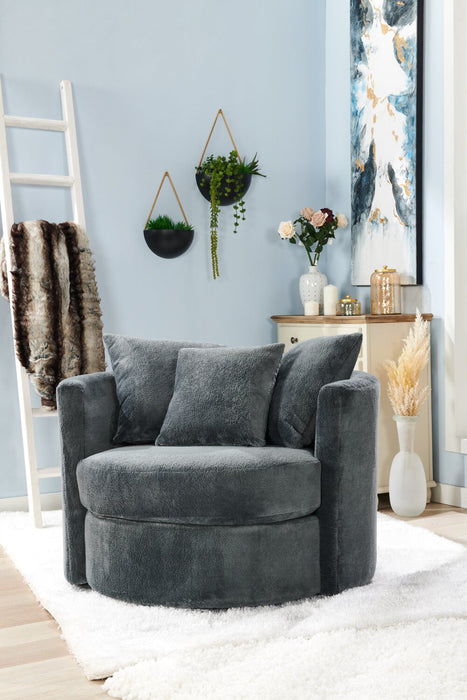 Made in Canada Midi 42\" Chenille Fabric Swivel Cuddler Accent Chair - Plush Thunder Grey 