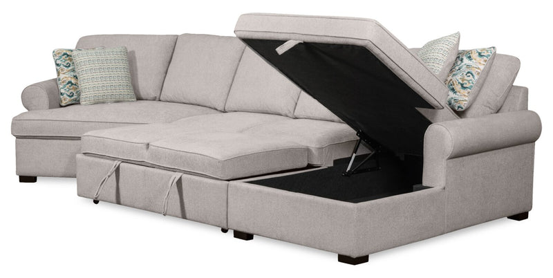 Scott Living Haven 3-Piece Left-Facing Chenille Fabric Cuddler Sleeper Sectional with Storage Chaise - Grey