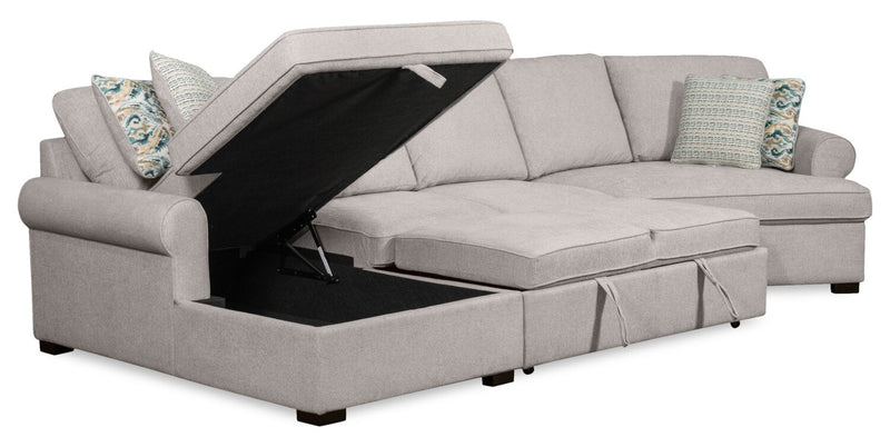 Scott Living Haven 3-Piece Right-Facing Chenille Fabric Cuddler Sleeper Sectional with Storage - Grey 