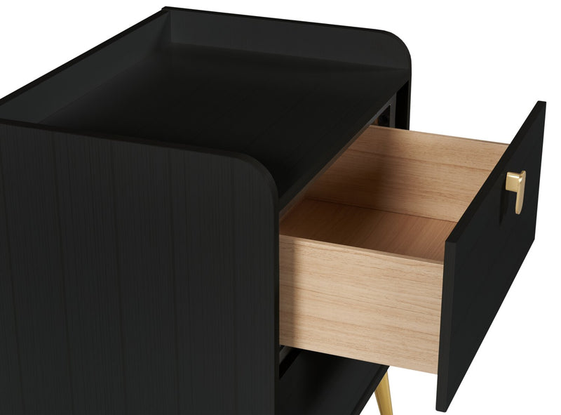 Gabi Bedside 2-Drawer Nightstand with Gold Accent, 21.5\"W x 25\"H - Black 