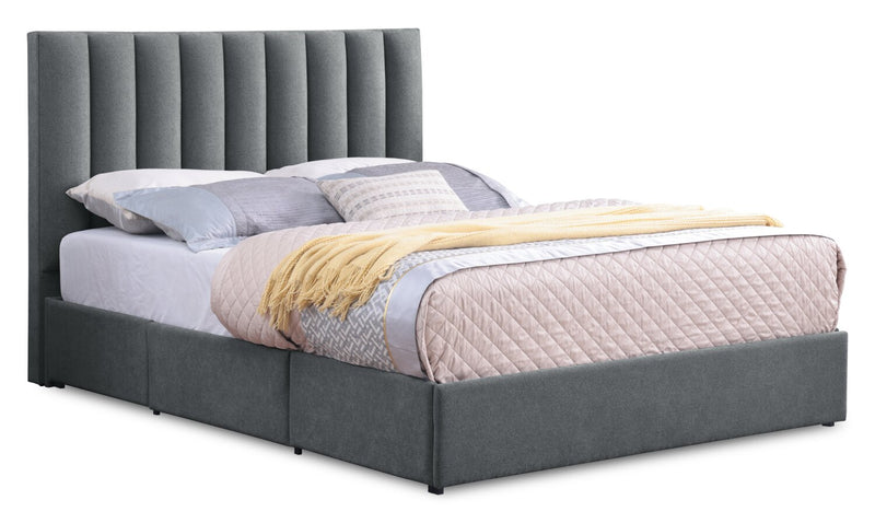 Amos Charcoal Upholstered Storage Bed Base - Full