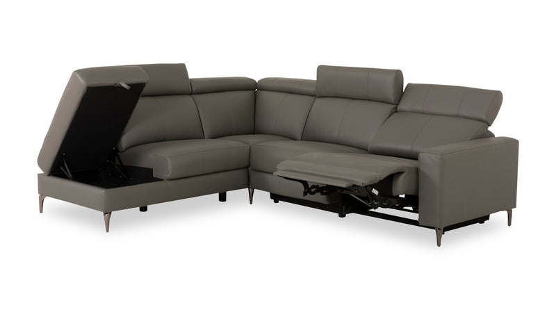 Valentino 3-Piece Left-Facing Grey Genuine Leather Power Reclining Sectional with Adjustable Headrests 