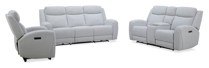 Reign 87\" Bronco Stone Grey Fabric Power Reclining Sofa with USB Port